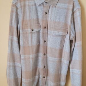Express Beige and Black Plaid Shirt